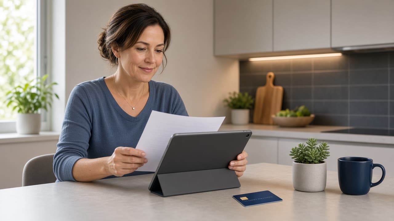 Homeowner reviewing an appliance repair invoice on a tablet
